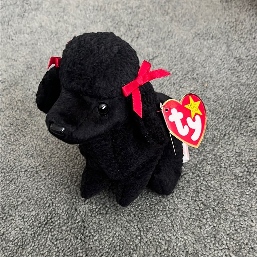 TY Beanie Babies GiGi Black Poodle with Red Bows